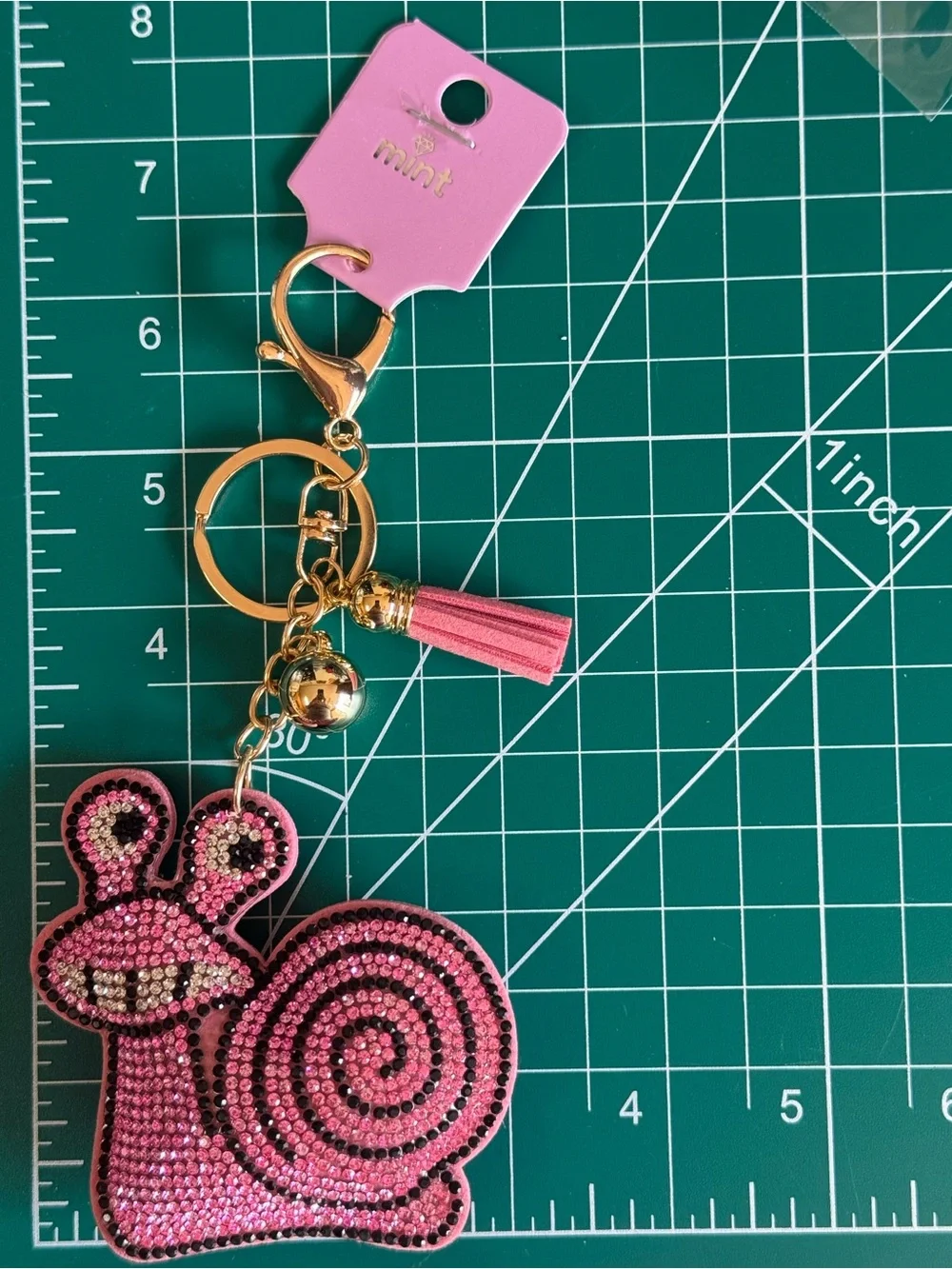 NWT Mint Blue Rhinestone Snail Kawaii Keychain Tassel Charm Bag Charm